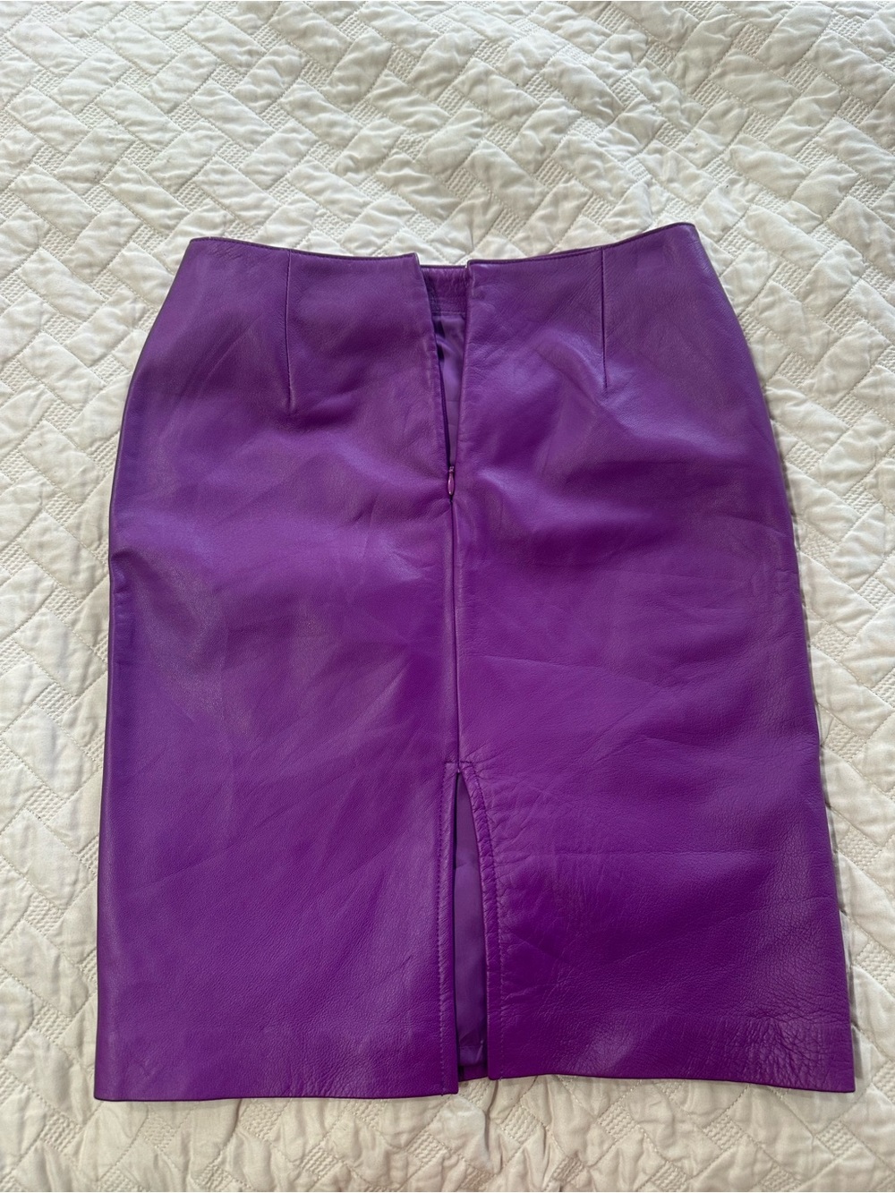 Vintage Little New York Collection Purple Genuine Leather Knee Length Skirt - Picture 4 of 11